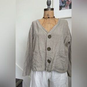 Vintage Flax Jeanne Engelhart Button Down Shirt Jacket, Size Small
